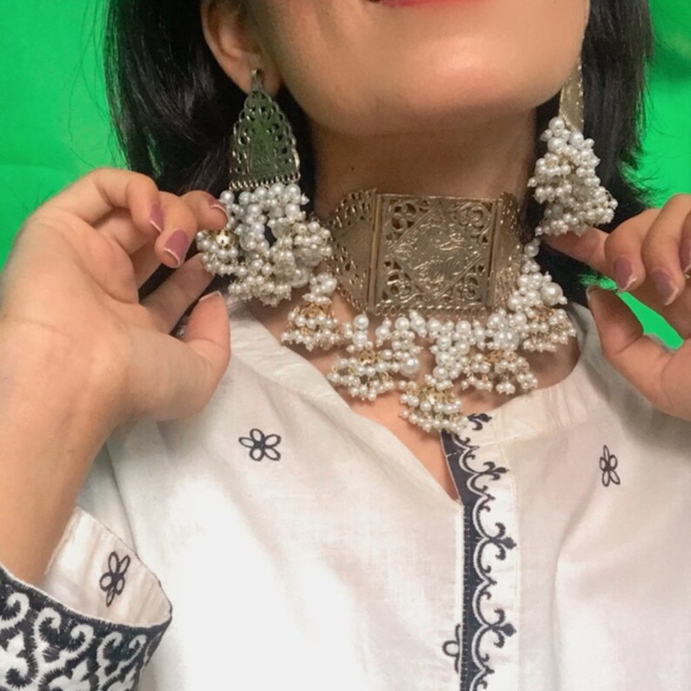 Vintage Kuchi Jewelry Set: Handmade Tribal Choker Necklace & Earrings